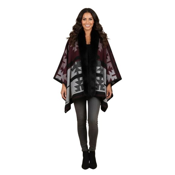 Mitchie's Genuine Fur Wool Cashmere Blend Southwestern Pattern Wrap One Size - Picture 1 of 6